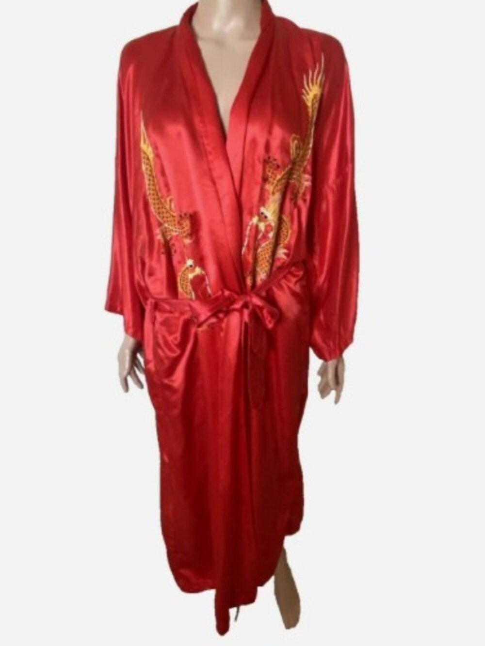SILVER OSMANTHUS Vintage 100% Silk Hand Embroidered Kimono Robe